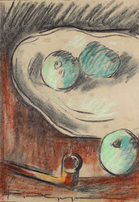 Хрущ Валентин Дмитриевич. Натюрморт с трубкой, блюдом и зеленым яблоком